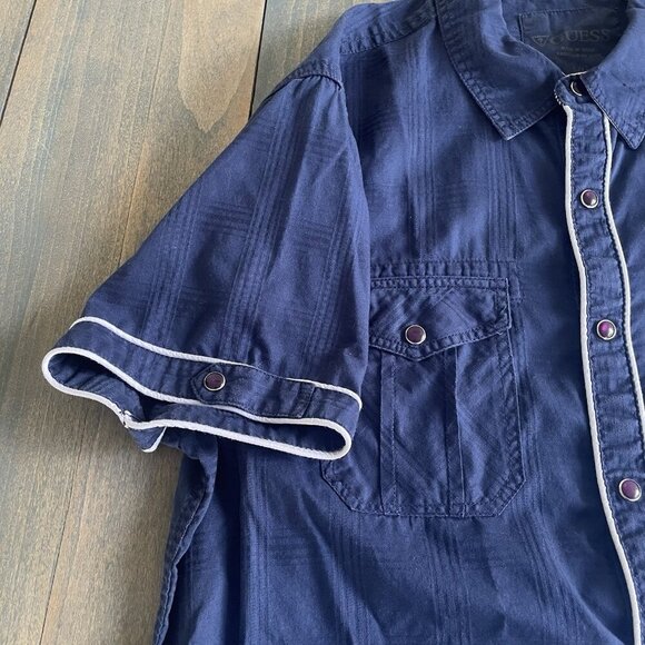 Guess Jeans Blue Short Sleeve Button Camp Western Shirt Slim Fit Mens Large (H6) - Picture 8 of 10